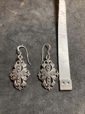 Sterling Silver Flower Cross Drop Earrings Classic Design B123