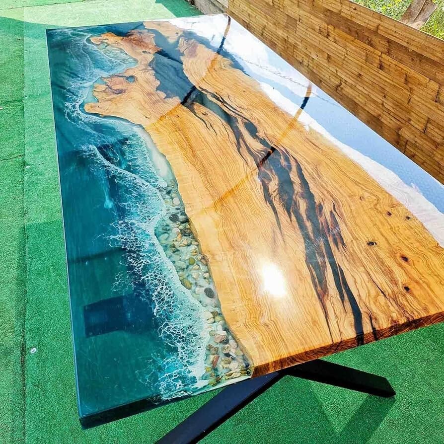 Unique Ocean Wave Epoxy Dining Table | Live Edge Epoxy Table | Office Furniture