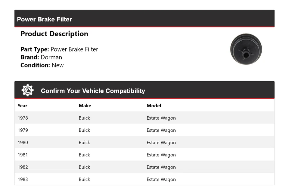 Filtro de freno eléctrico Dorman para Buick Estate Wagon 1978-1983 1979 1980 1981 1982 Foto 2 de 4