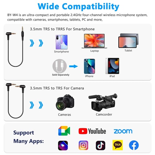 BOYA BY-W4 2,4 g sistema microfonico wireless a 4 canali per smartphone fotocamera DSLR  - Foto 7 di 9