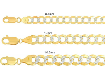 Solid 10k Yellow Gold 8.5mm-10.5mm D/cut Pave Cuban Link Chain Necklace 20''-30''