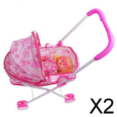 Folding Triple Doll Stroller - Pink 