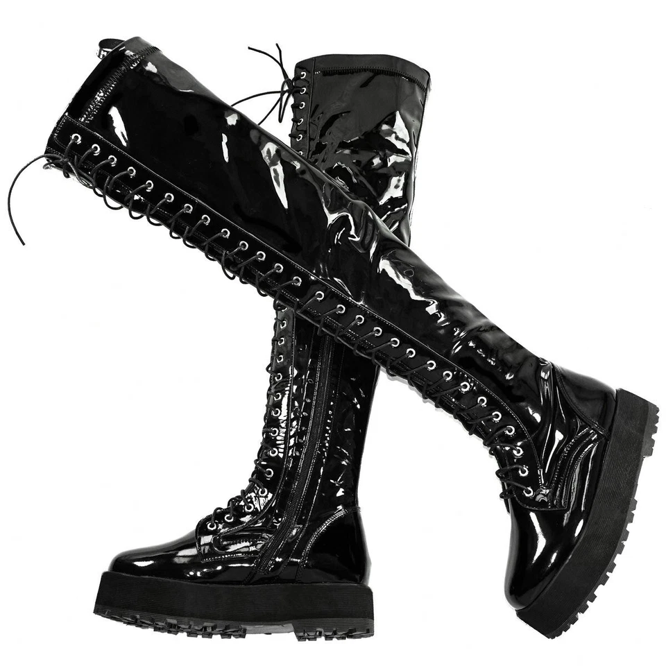 Platform Pumps Plus Size Shoes Women's Patent Leather Over the Knee High Boots - Image 3 of 4