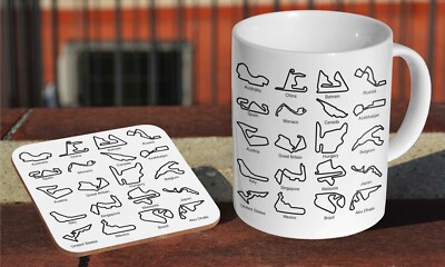 Rennstrecke Strecken Collage F1 GP Keramik Kaffee/Tee Becher + passende Untersetzer 