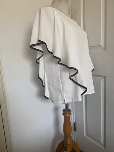 Joseph Ribkoff Vanilla/Black Ruffled Contrast Trim Butterfly Sleeve Size 6 NWT - Picture 4 of 11