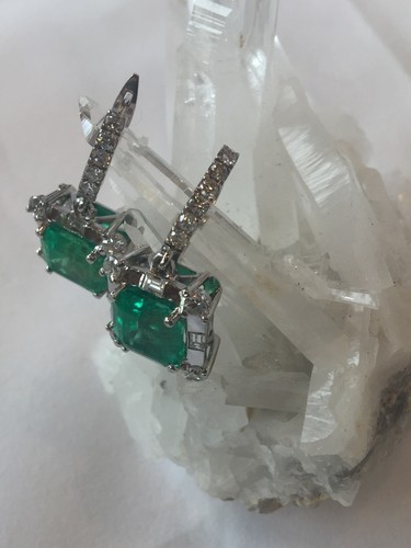 Zertifiziert AAAA 10,37ct natürliche kolumbianische Smaragde & Diamanten hängende Ohrringe 18K - Bild 9 von 19