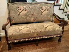 Antique Country French Hall Seat Settee Sofa Louis XIII Marly Berry Upholstery