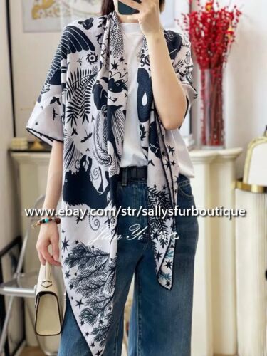 Sallys Quality 70% Cashmere 30% Silk Jacquard Wrap Scarf Animals Print Shawl 53" - Picture 3 of 40