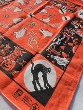 VTG Halloween Bandana - Paris USA - Retro Orange Skeleton Ghost Cat Handkerchief
