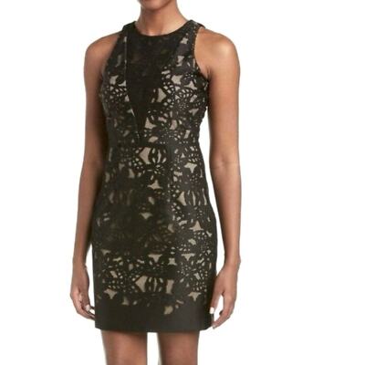 badgley mischka lace cocktail dress Jewel Badgley Mischka Bailey Long Sleeve Asymmetrical Hem Skirt Mini Dress, Size: 16 in Navy