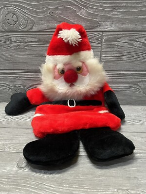 Vintage Plush Two Sided Santa Stocking or Christmas Card Holder With Felt Face