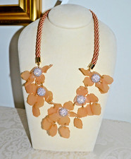 NWT 280 Lele Sadoughi Crystal Lily Resin Necklace Honey Blush Designer