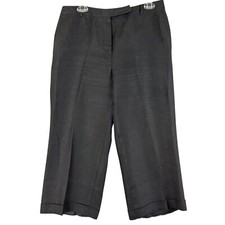 Talbots Irish Linen Pants 12P High Rise Wide Leg Crop Black Lined Cuffed