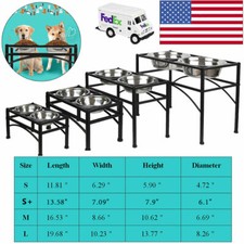 Elevated Raised Pet Dog Feeder Dish Stainless Steel Food Water Stand  2 Dishes