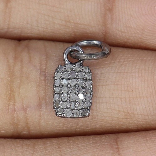 Natural Pave Diamond Dog Tag charms pendant 925sterling silver Dog tag necklace - Picture 3 of 10