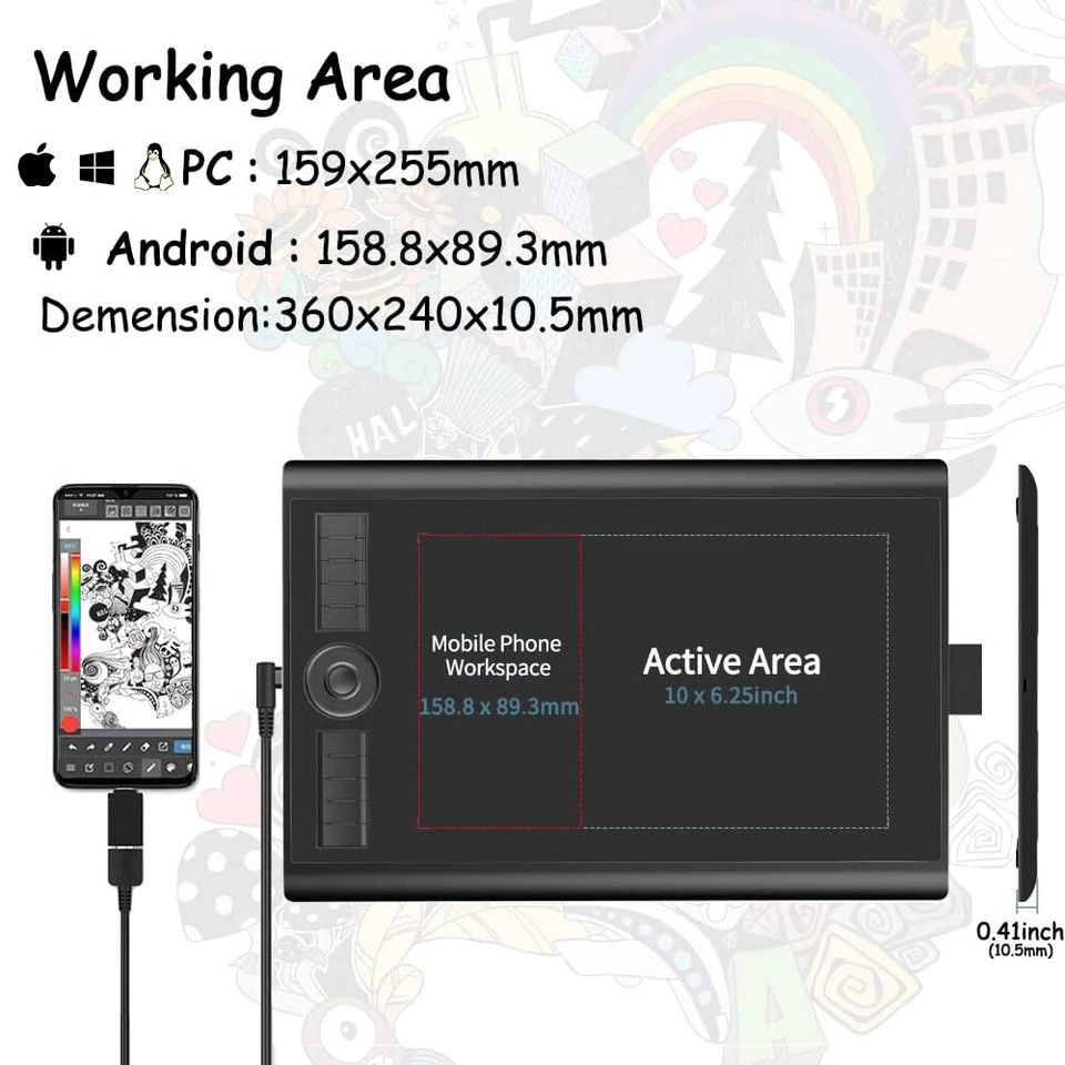 GAOMON M10K PRO Graphic Drawing Tablet Art Painting Board 8192 Pen 10x6.25 in - Image 2 of 4