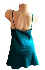 Private Luxuries Green/Blue Shiny Satin Embroidery Lace Trim Nightie Nightgown S