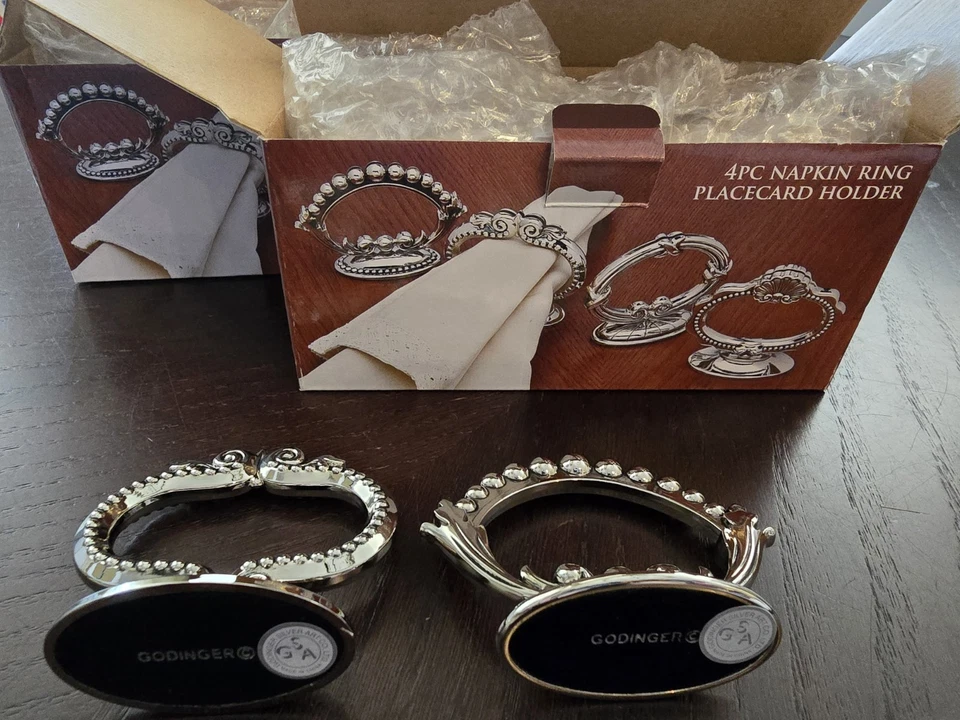 ¡NUEVO! Portatarjetas con anillo de servilleta Haverford By Godinger de 4 piezas Foto 3 de 4