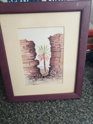 Anwar Oman signierter Wüstendruck. Gerahmt. 27,5x23,5 cm.