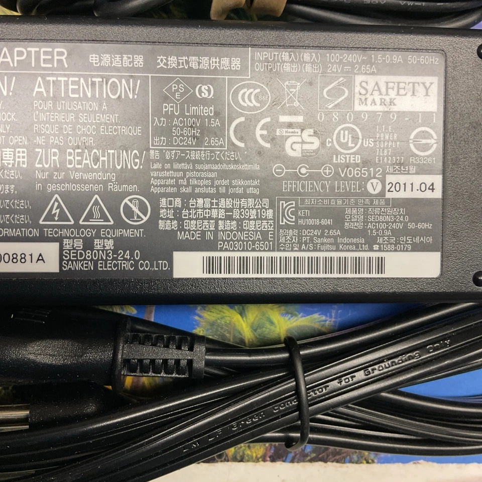 GENUINO SANKEN para Fujitsu Cargador Portátil Adaptador de CA SED80N3-24.0 64W 24V 2.65A Foto 3 de 4