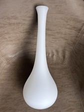"Florero de vidrio de playa Michael Anchin soplado a mano de colección blanco esmerilado cuello largo 16"""