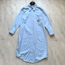 GUCCI Shirt Dress Embroidered Logo Long Dress Size 36 Light Blue