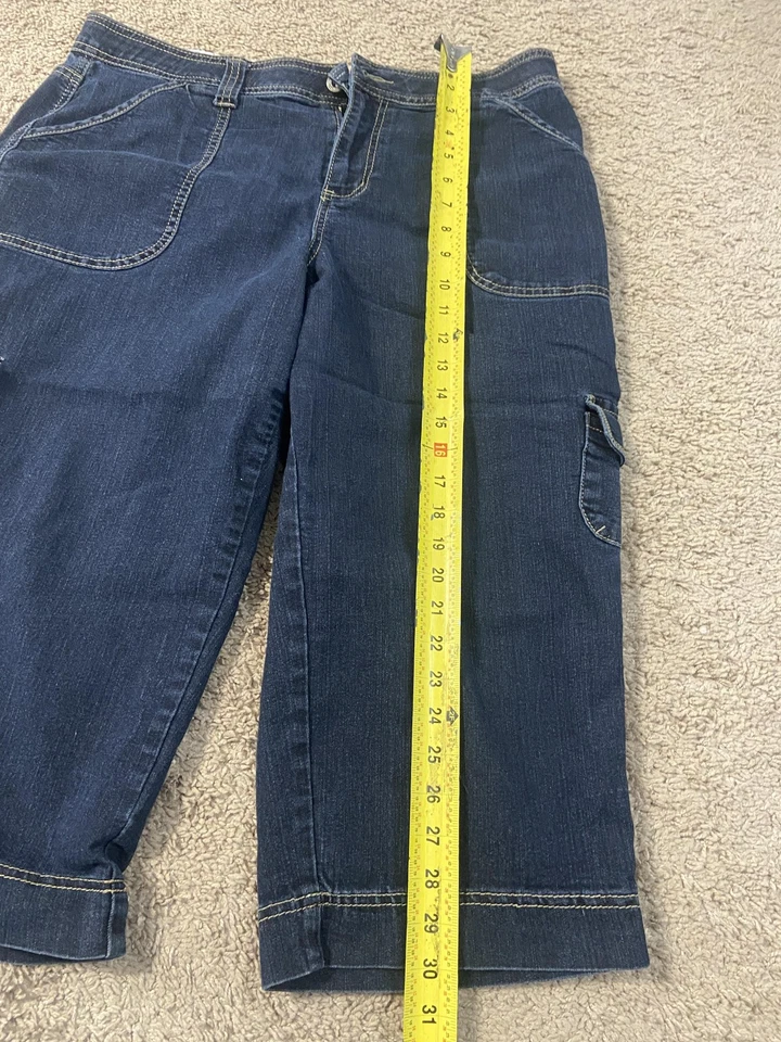 Pantalones Cato Premium Capri Mujer 18W Azul Denim Bolsillos Carga Lavado Oscuro Cremallera Mosca Foto 3 de 4