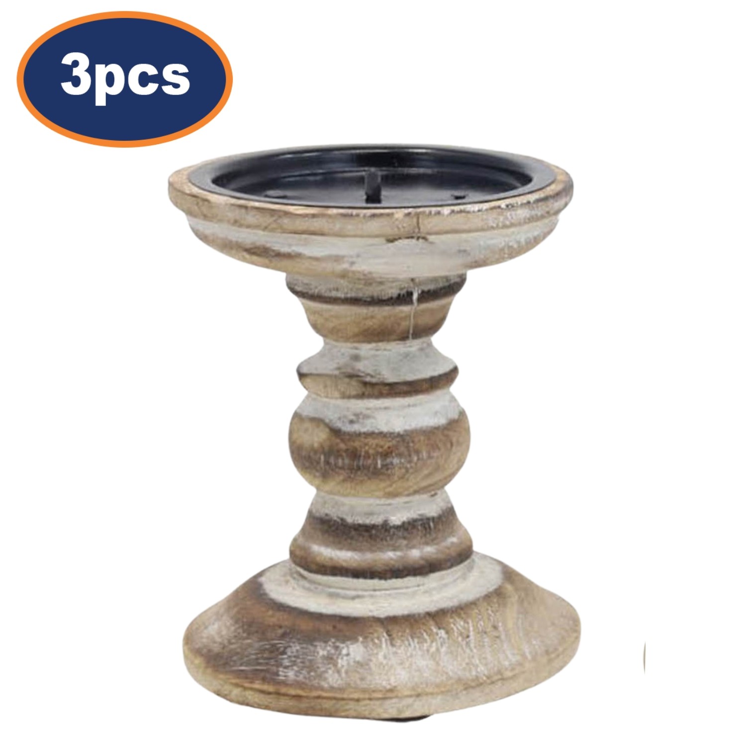 Wooden Candle Holder White Shabby Chic Pillar Candle Stick Holder Assorted 3pcs