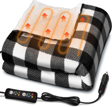 12V Car Heated Blanket 59"X39"Portable Heated Blanket for Travel with 4 Heating