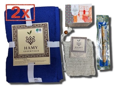 HAMY Wellness Set  TRADITION M  Handtuch, Alepposeife, Sisalsäckchen und Miswak
