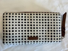 Fossil Wallet Caroline Polka Dot Zip-Around Coated Canvas Women's Blk/Wht RFID