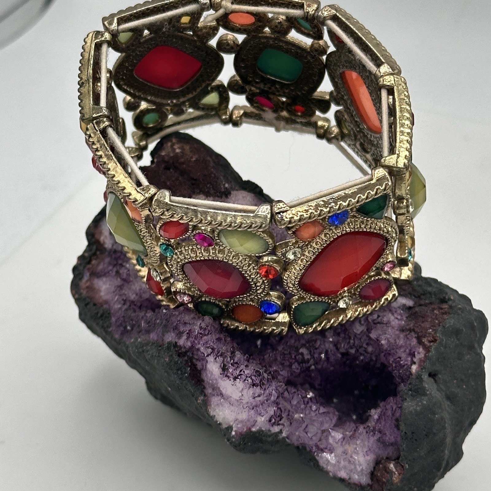 Colorful Multi Stone Statement Stretch Bracelet A… - image 9
