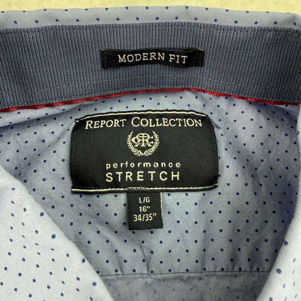 Report Collection Shirt Mens Large Blue Polka Dot Modern Fit Performance Stretch - Image 2 of 4