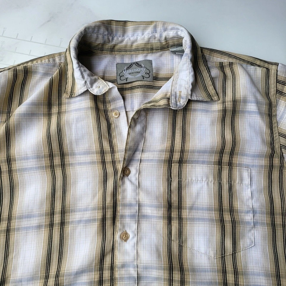 Bruno Shirt Size L White Check Plaid Button Up Western Cowboy Rodeo Short Sleeve - Image 2 of 4