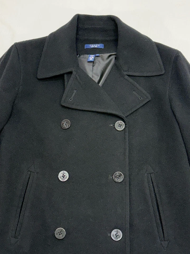 Abrigo Chaps Ralph Lauren Negro Lana/Cachemira/Seda Doble Pecho Guisante Grande Usado en Excelente Condición Foto 2 de 4