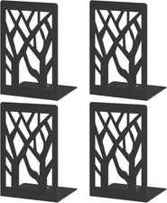 Bookends 4 Pieces, Modern Metal Bookends for Shelves, Black Tree Book Ends for B