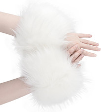 Women Faux Fur Wrist Cuffs Winter Short Fuzzy Arm Warmers Plush Fluffy Wristband