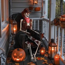 Yescom Halloween Life Size Skeleton Poseable with Glowing Eyes 5.4FT Decor 2025