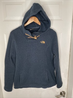 North Face Women s Sz M Hoodie Flleece Lnd Toggle 1/4 Button  Jacket -Teal Gld