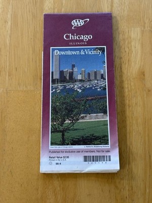 Vintage AAA Chicago Illinois Downtown & Vicinity Street Map Folded Brochure USA