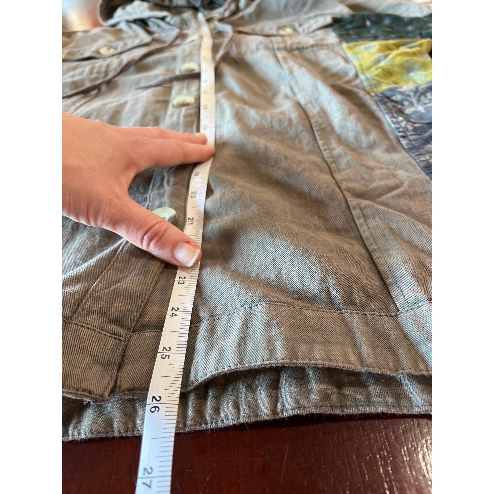 Patchwork hooded button down jacket medium fairyc… - image 7