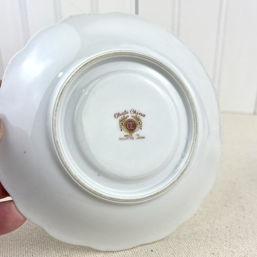 Taza y platillo vintage Ohata China Demitasse flor rosa victoriana Japón ocupado - Imagen 9 de 11
