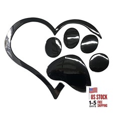 3D Chrome Dog Paw Footprint with Peach Heart Sticker Decal Auto Car Black