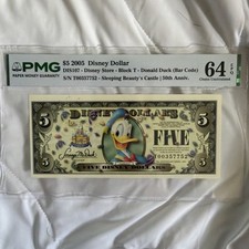 2005 T $5 Disney Dollar Donald DIS107 PMG 64EPQ superbe billet !!!!