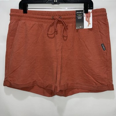 Eddie Bauer Women's Rolled Cuff Short (Size Large) Rust Soft French Terry Cloth