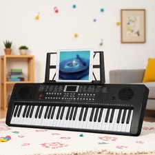 61-Key Piano Beginner Digital Keyboard Set - Bench X-Stand Mic Headphones Black