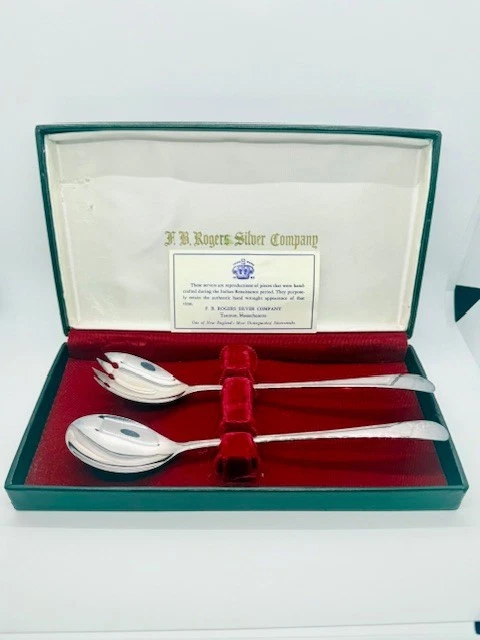 F.B. Juego de servidores de ensaladas renacentistas Rogers Silver Co. con caja - placa de plata vintage Foto 3 de 4