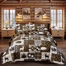 3 Piece Cabin King Size Quilt Sets Farmhouse Rustic Reversible Microfiber Sof...