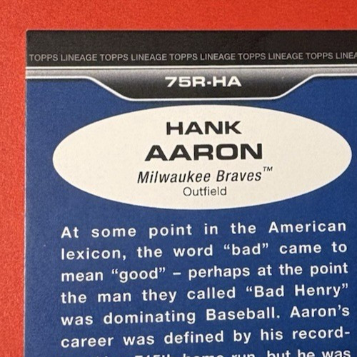Hank Aaron 2011 Topps Lineage Game-Used Jersey Mini Relic Memorabilia 75R-HA HOF view 15