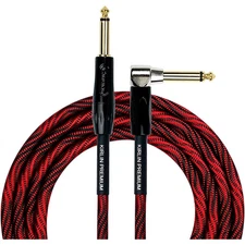 KIRLIN IWB Black/Red Woven Instrument Cable 1/4" Straight to Right Angle 10 ft.